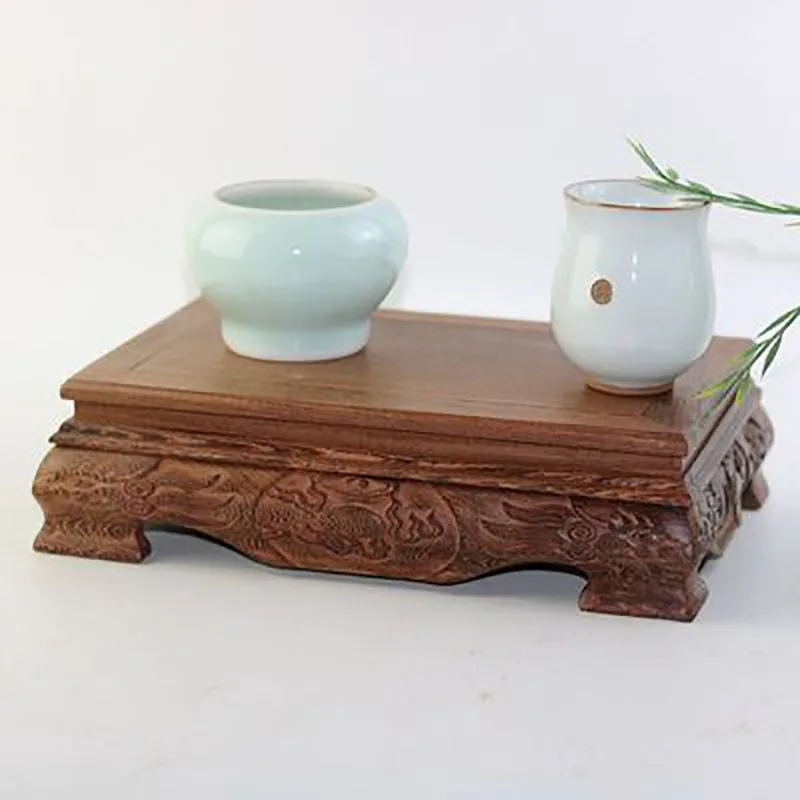 Mahogany base carving crafts solid wood square Chinese ornaments fish tank teapot jade base Buddha statue
