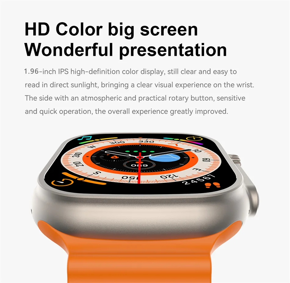 Montre connectée NFC Ultra Series 8 : écran HD de 1,96", appel Bluetooth, suivi d'activité, montre connectée étanche
