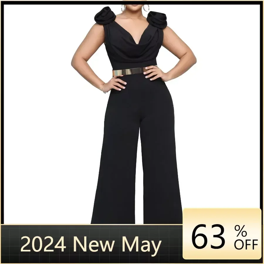 

2024 африканская одежда для женщин, летняя мода, Африканский длинный комбинезон без рукавов с V-образным вырезом из полиэстера, красный, черный, синий цвет, женская одежда