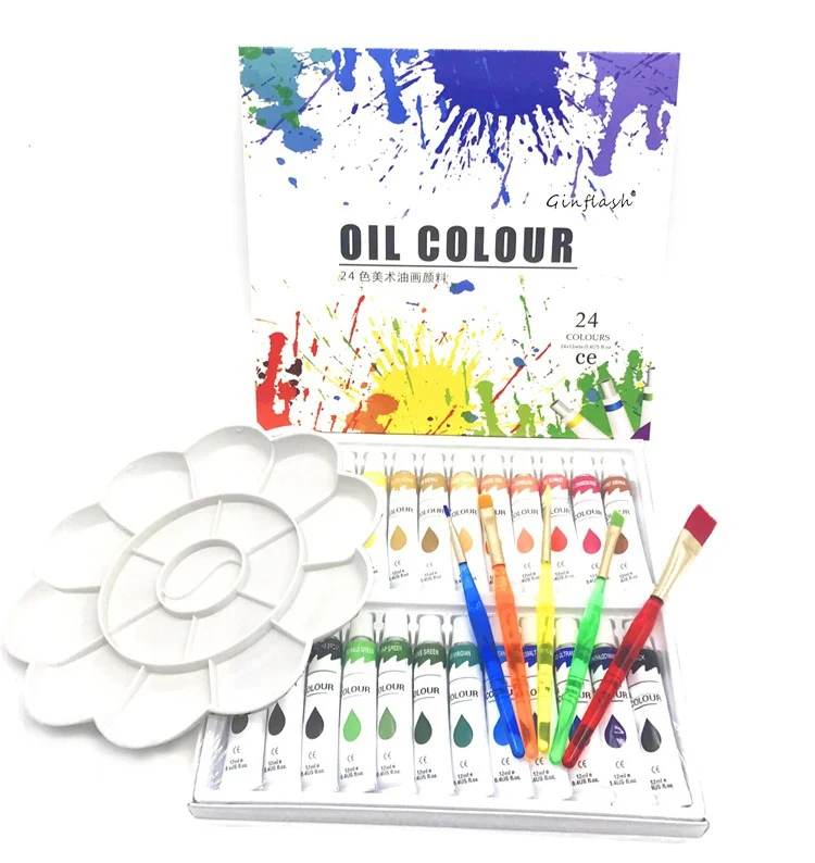 Ginflash 24pcs/set Professional Tube Oil Paints art for artists Canvas Pigment Art Supplies Drawing 12ML/tube 24Colors