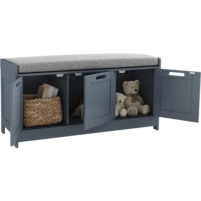 

Shoe Storage Bench Wooden Shoe Bench with 3-Door Cabinets Entry Way Home Organizer Bench