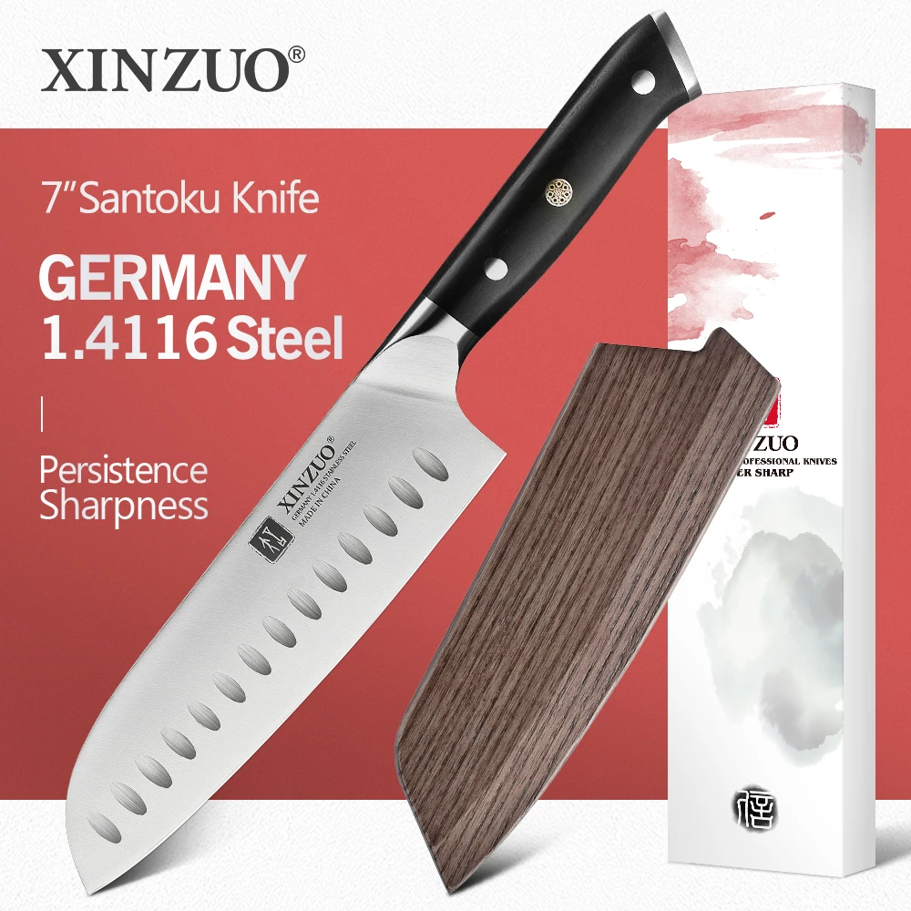 XINZUO 7'' Inch Santoku Knife GERMAN 1.4416 Steel High Carbon Kitchen Knife Stainless Steel Chef