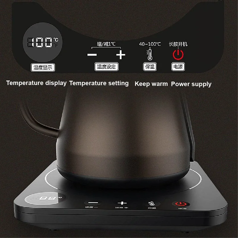 800ml Electric Hand Punch Gooseneck Coffee Pot Home Electric Kettle Office 304 Stainless Steel Teapot Temperature Control Kettle 4