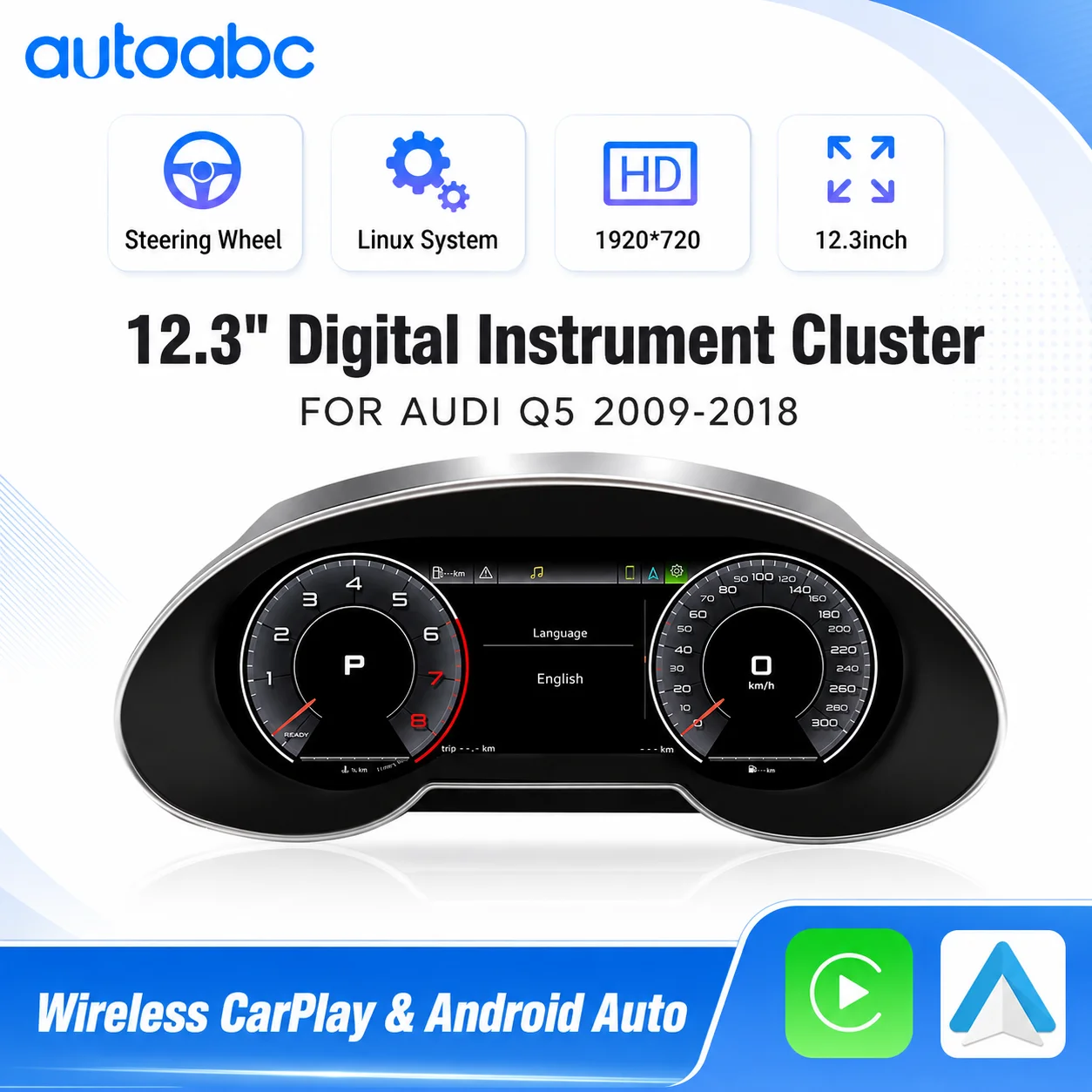 Pantalla LCD de 12.3 pulgadas para el tablero de Audi Q5 2009-2018, cabina virtual, panel de instrumentos digitales, velocímetro, CarPlay 1