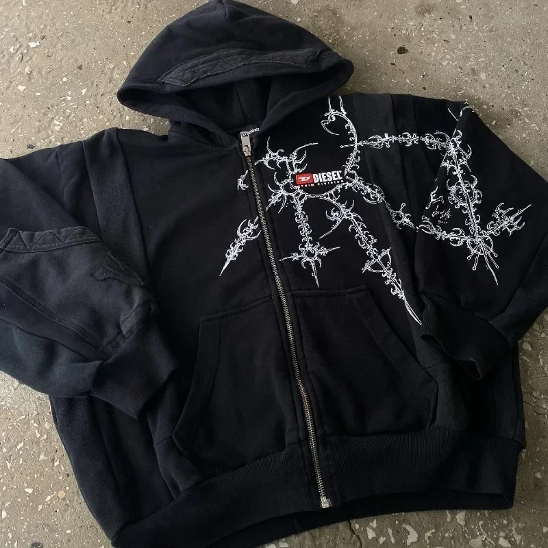 Y2K Hiphop - Sudadera Con Capucha Y Cierre Suelta, Azul, M
