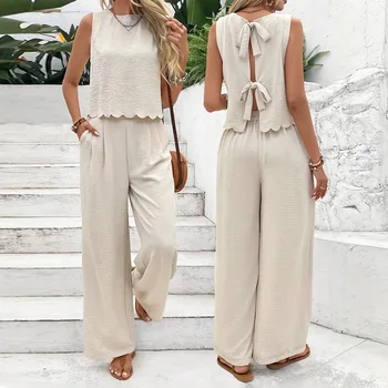 2025 Summer New Women's Fashion Sleeveless Tank Top Casual Pants Set 1