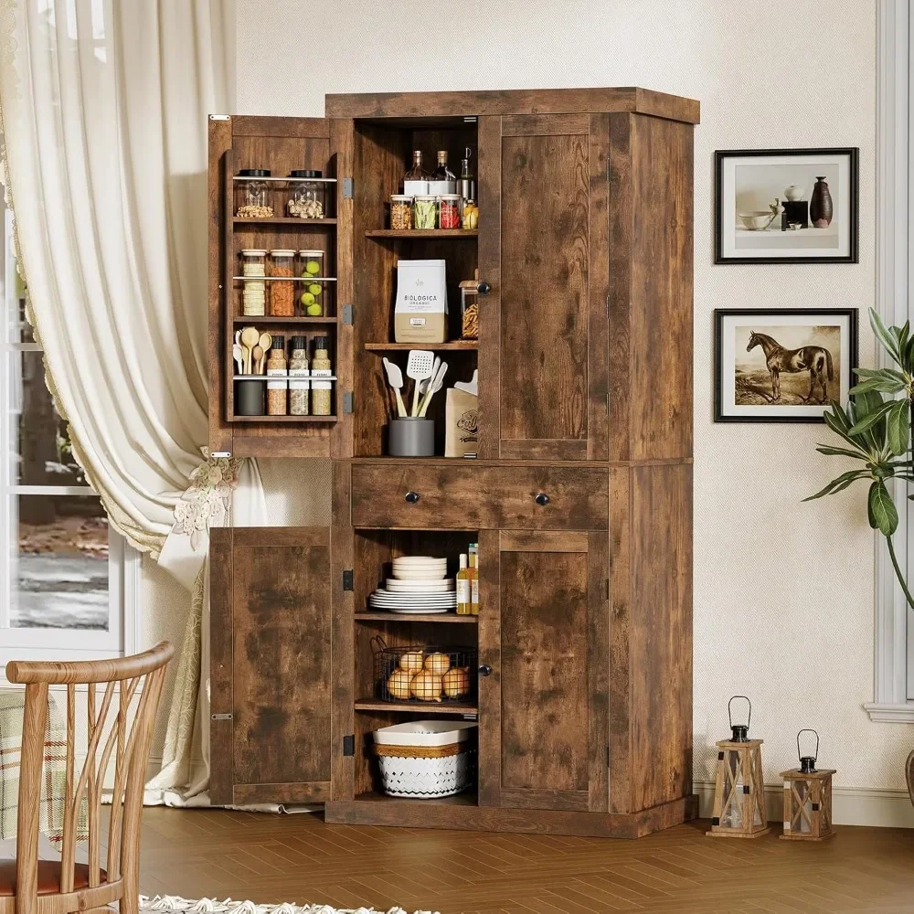 72 inch kitchen utensil cabinet, high storage cabinet with 4 doors and 1 drawer, independent cabinet with 6 hangers 4