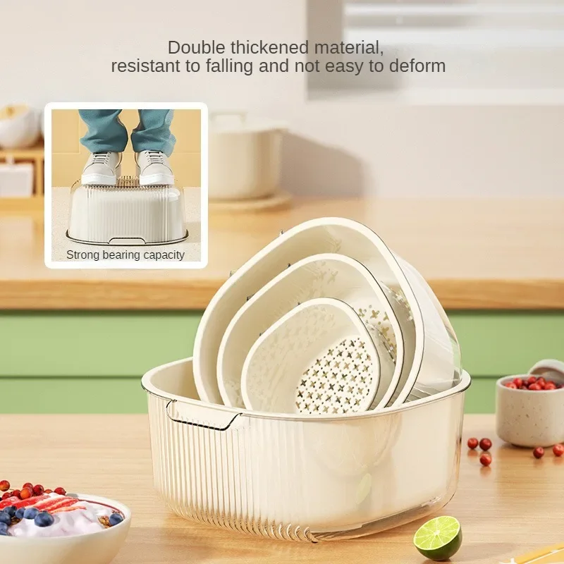 Kitchen Double Drainage Household Dishwashing Basket Multi-function Thickened Plastic Drainer Fruit Basket Water Filter