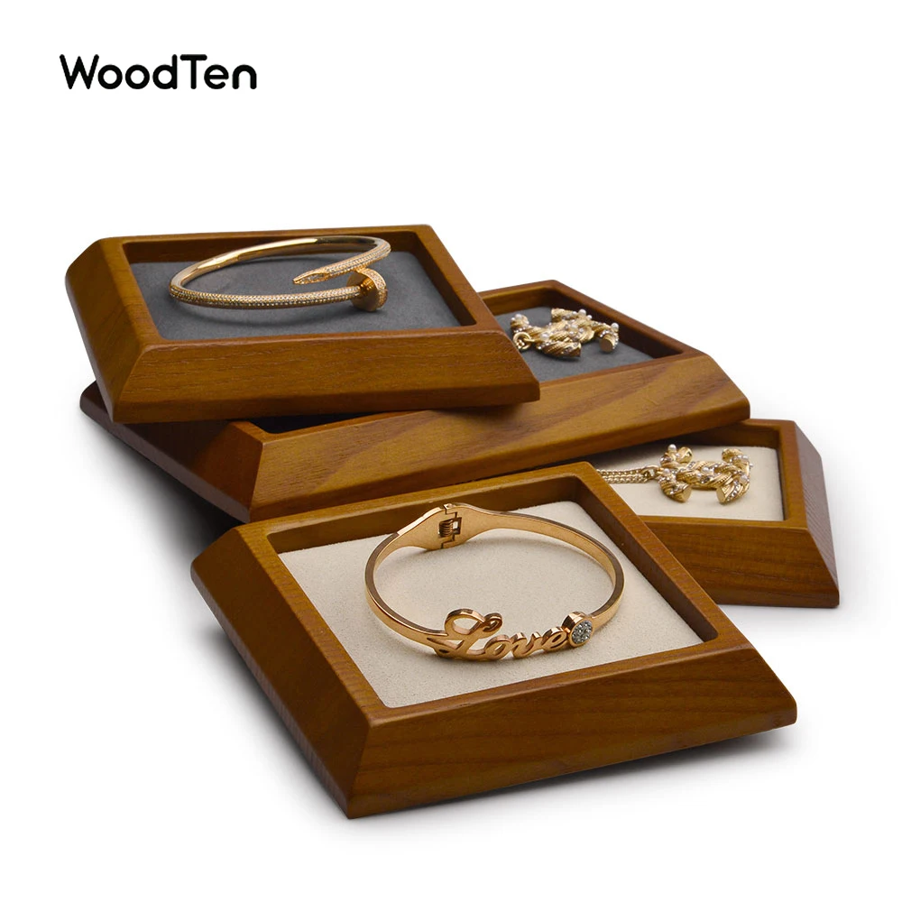 

WoodTen Solid Wood Jewelry Display Trays with Microfiber Jewelri Organizer Pallet for Bangle Ring Pendant Show Prop