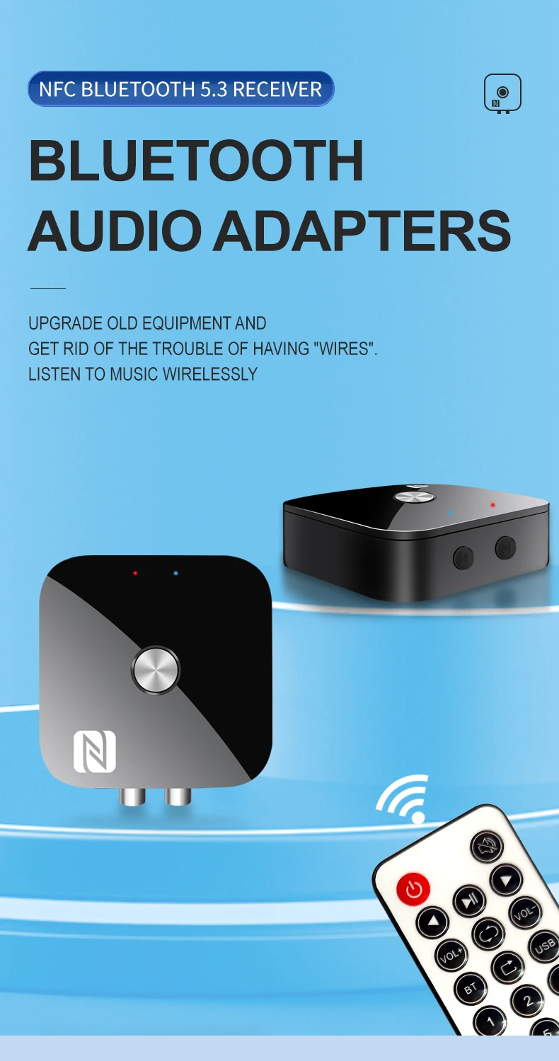 NFC Bluetooth 5.3 Audio Receiver 3.5mm AUX R/L RCA Stereo HIFI Music Wireless Ad