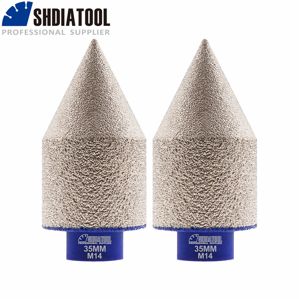 SHDIATOOL Diamond 2pcs M14 Thread 35mm Vacuum Brazed Enlarge Hole Chamfering Milling Finger Bits Ceramic Countertop Tile Granite