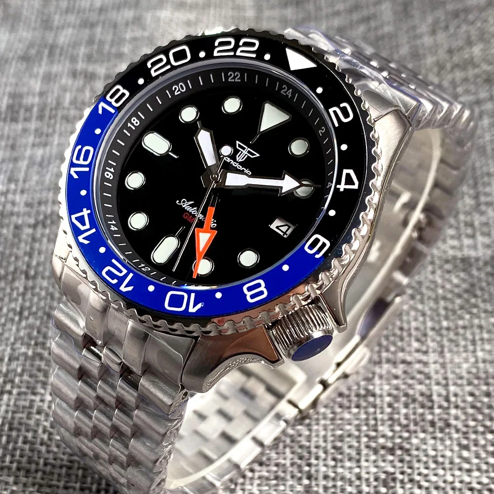 sale【Tandorio】ノーロゴ NH34a搭載 GMT腕時計　ブラック Tandorio Skx Watch NH34A GMT 200m Diving watch 37mm Ceramic