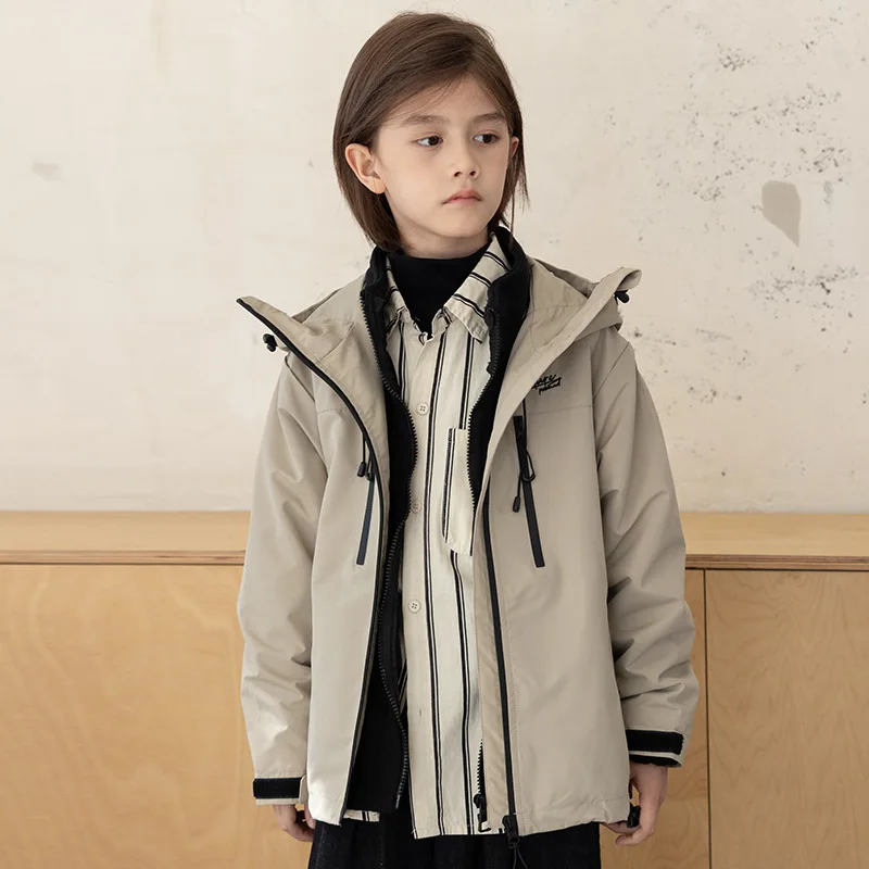 Children Outdoor Assault Suit Girl Three-in-one Windproof and Waterproof Jacket Color Matching Mountaineering Camping Jacket