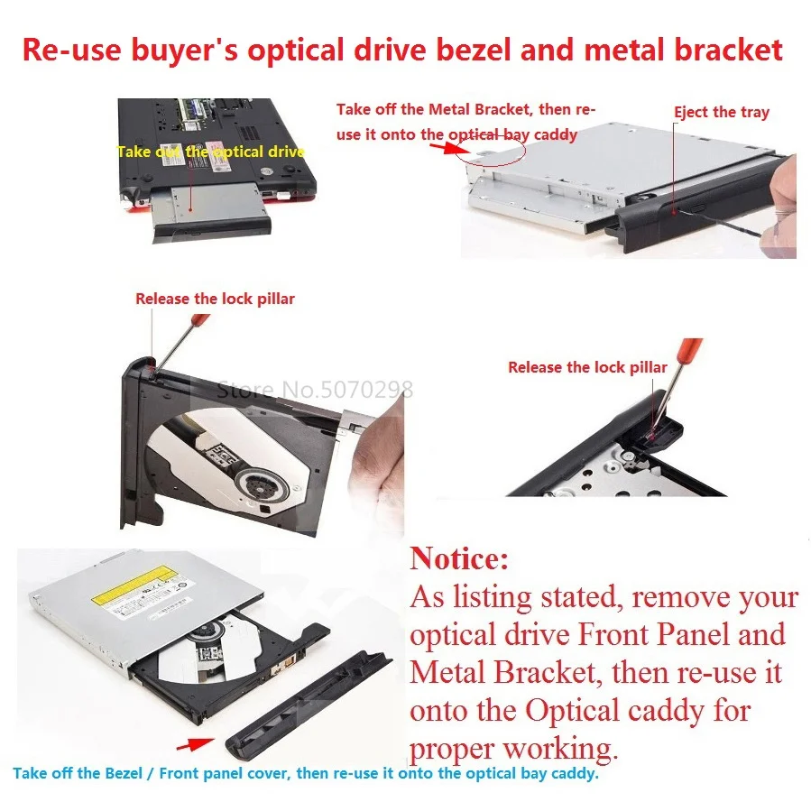 2nd SATA HDD SSD Hard Drive Optical Caddy Frame Adapter for iMac A1311 A1312 A1224 A1225 Swap GA32N GA11N AD5680H Superdrive