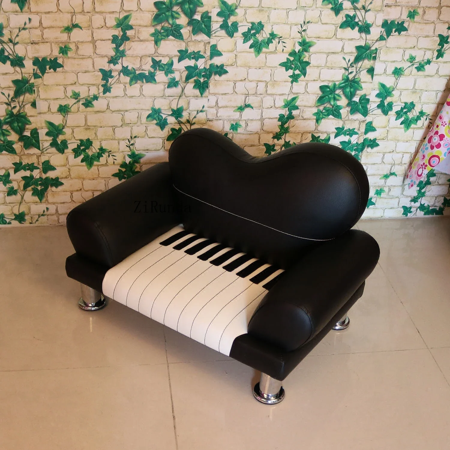 Piano children's sofa cartoon leather black and white combination stool cute sofa