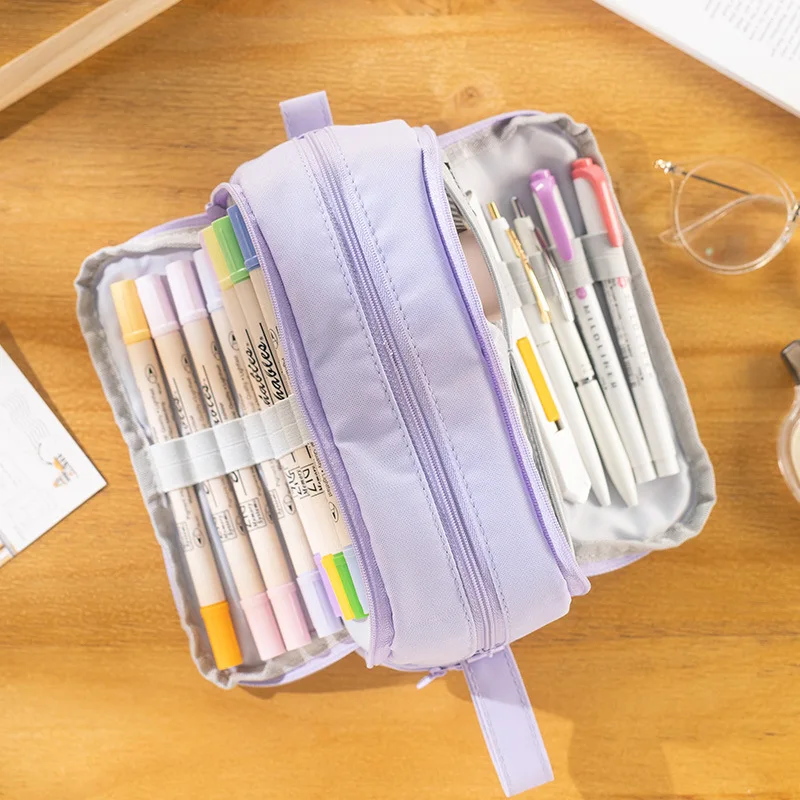 Angoo 4 Partitions Pencil Bag Pen Case Dual Side Open Easy Handle Storage  Pouch for Stationery School Student A7121 - AliExpress