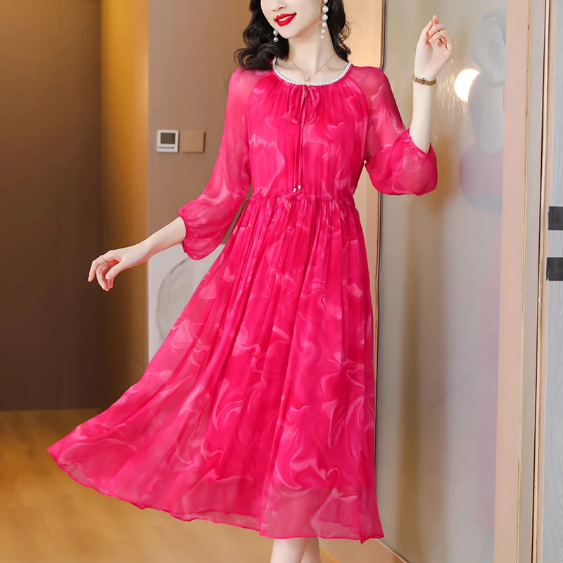 Summer Elegant Loose Red High Quality Maxi Dresses Vintage 4XL Mulberry