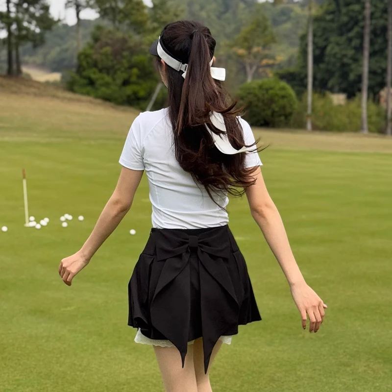Swan golf woman pleated lace skirt with bowknot high-waisted fashion sports casual skort ladies tennis golf culottes