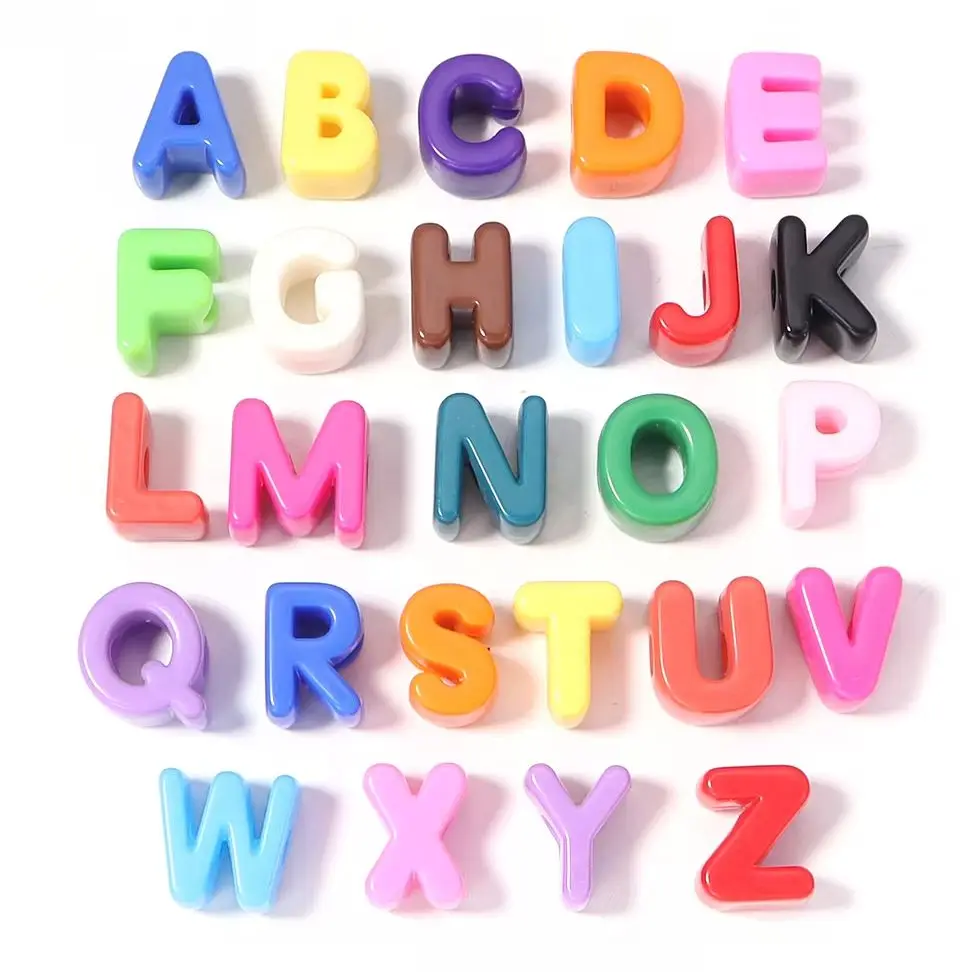 10 Stück Acrylperlen mit großem Loch, 26 englische Buchstaben, Lernperlen für frühe Bildung, zum Basteln von Schmuck, Schlüsselanhängern und Lanyard-Zubehör