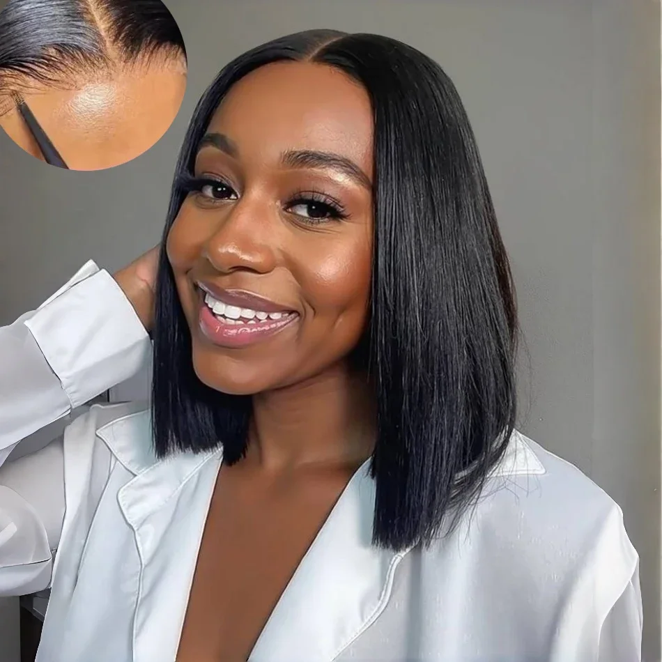 Ready To Wear Glueless Bob Straight Wig 4X4 5X5 Short Bob No HD Lace Frontal Wig Closure Black Wigs For Women 2