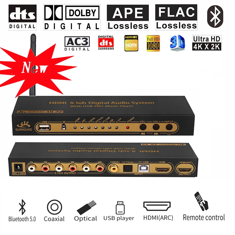 Преобразователь Аудио HDMI 5 1 декодер DAC DTS AC3 FLAC PCUSB APE 4K * 2K экстрактор в сплиттер