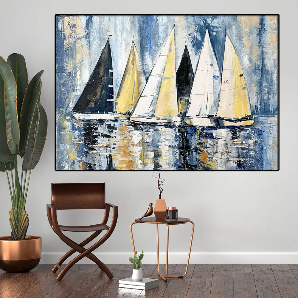 Картина маслом на холсте с лодкой Noridc, лодки на паруснике, текстурированные изображения OX, печать, плакаты, настенные картины для украшения дома