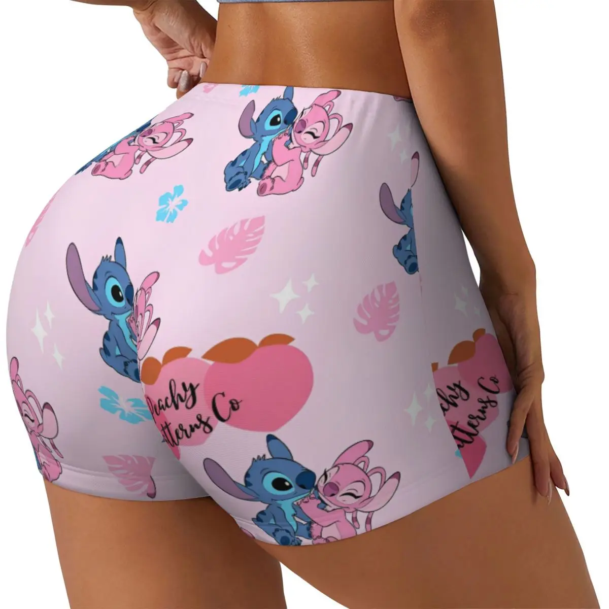 Stitch & Lilo Cartoon Women Workout Shorts Seamless Scrunch Butt Lifting High Waisted Gym Fitness Running Short Pants 2