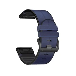Versatile QuickFit 26mm Leather Silicone Watch Band Strap - Premium Replacement Bracelet for 26mm Fenix 6X 6XPro (Blue)