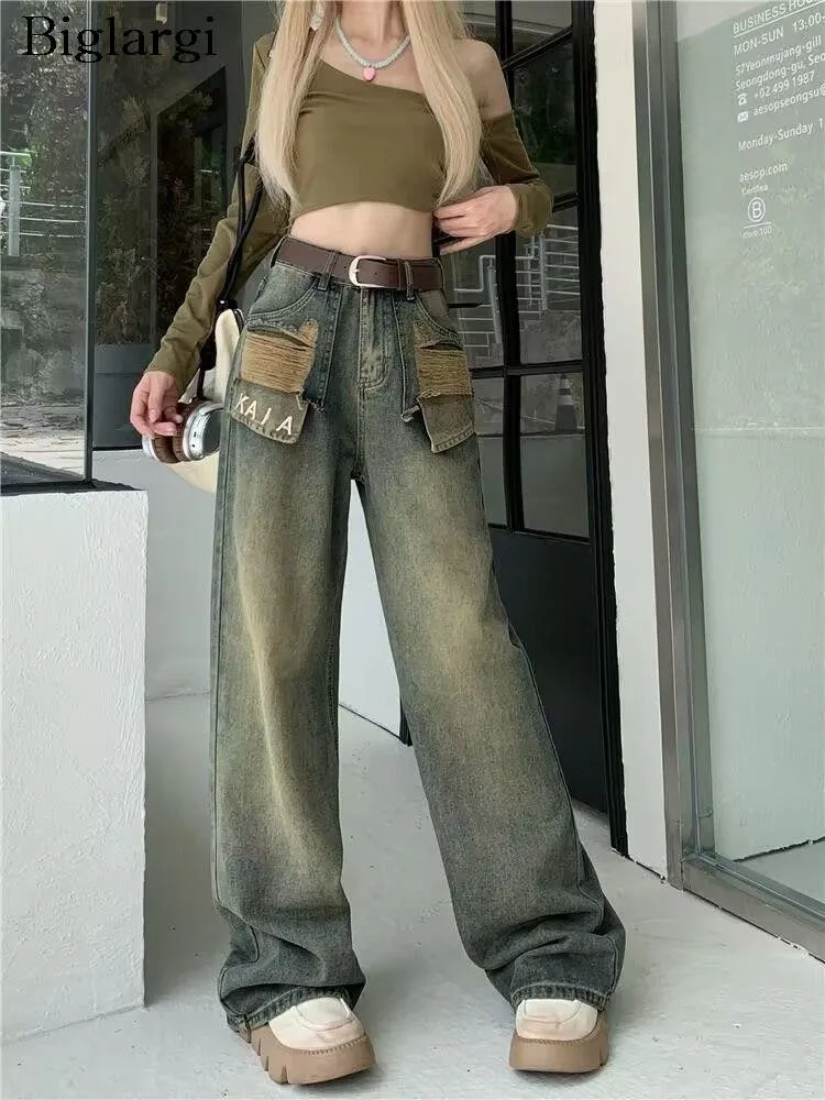 

High Waist Wide Leg Pants Hip Hop Women Autumn 2023 Fashion Letter Embroidery Woman Denim Loose Jeans Ladeis Pants Street Wear
