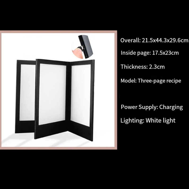 Rechargeable LED Light Menu Book PU Leather Display Book Night Club Restaurants Beer Bar Shop Cafe Two Pages - 5