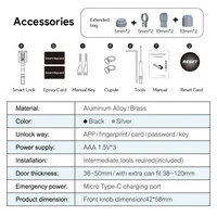 V1 Pro+ Version Adjustable TUYA APP Smart Life Fingerprint Password Digital RFID Card Cylinder Smart Door Lock for Home - Image 6