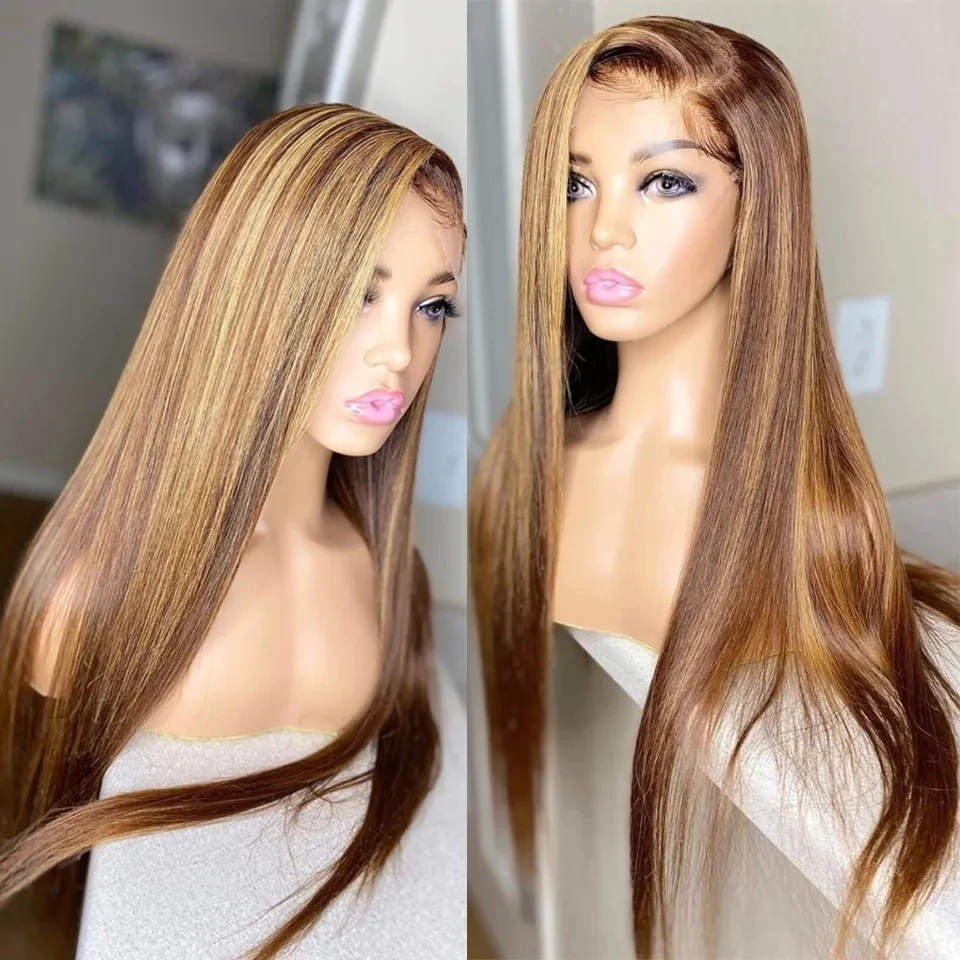 

Mongolian Silky Straight Highlight Blonde Glueless Full Lace Women Wigs with Bleached Knots Pre Plucked 360 Lace Frontal Wigs