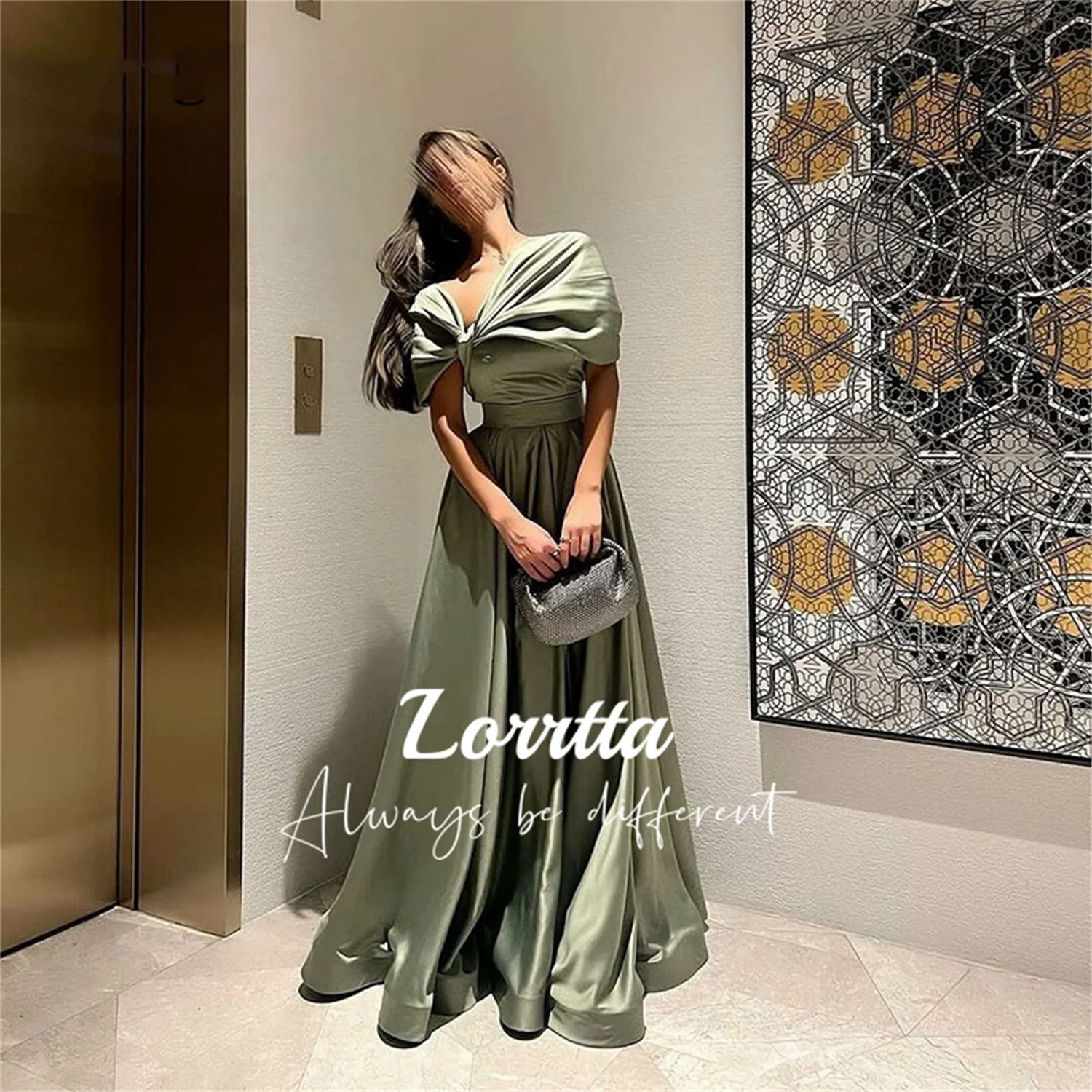 Veena | Olive Green Satin High-Neck Maxi Dress