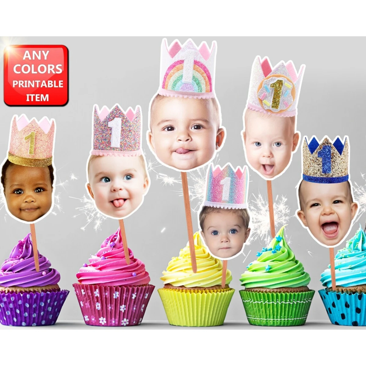 King Face Cupcake Toppers 1St Birthday Crown Cupcake Toppers Crown Princess Face Cupcake Toppers Per Neonata Baby Boy Baby Bir