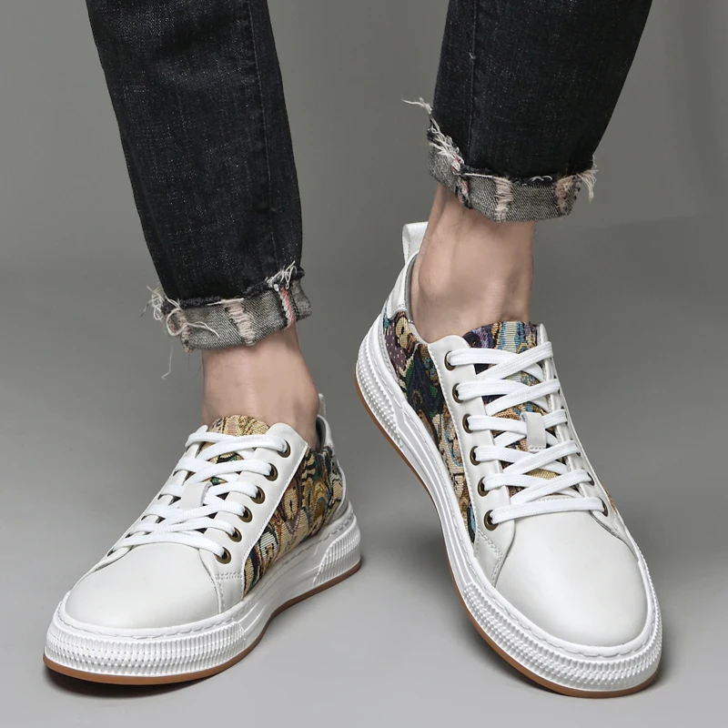 

New Trend Casual Shoes Men Genuine Leather Youth Fashion Men Shoes Black White Leather Sneakers Men Non-Slip Sport Casual Shoes