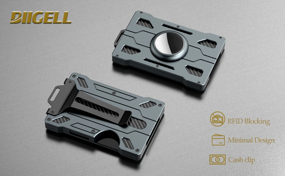 Air Tag-Geldbörse für Herren, minimalistische, schlanke Geldscheinklammer-Geldbörse aus Metall, RFID-blockierendes Aluminium-Geld-Kreditkartenetui – Detail 1