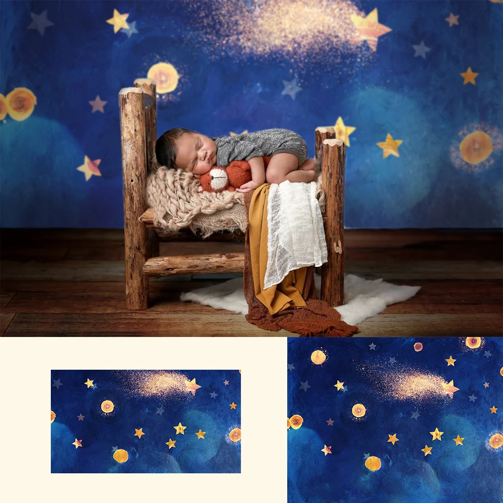 Mocsicka Neonato Ritratto Fondali Scintillio Stella Fotografia Sfondo Notte Stellata Piccolo Principe Baby Shower Party Background