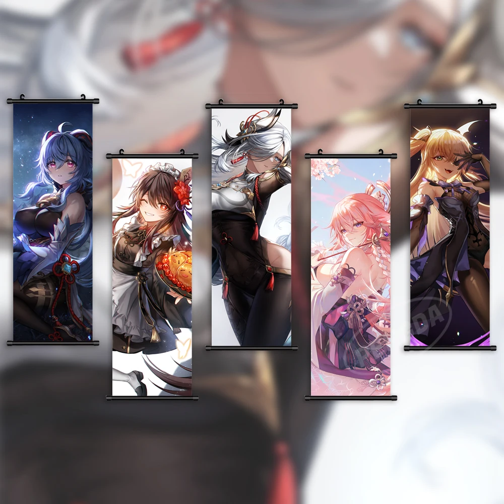 

HD Home Decor Genshin Impact Hanging Poster Yae Miko Canvas Shenhe Wall Art Ganyu Print Anime Painting Hu Tao Scroll Living Room