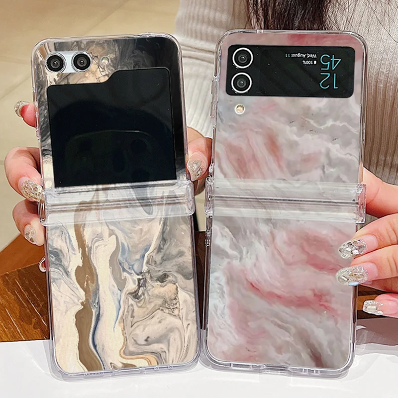Custodia trasparente con motivo in marmo per Samsung Galaxy Z Flip 6 4 5 3 5G Custodia rigida pieghevole antiurto in PC per Samsung Z Flip5 Flip4 Flip6_voghion.com