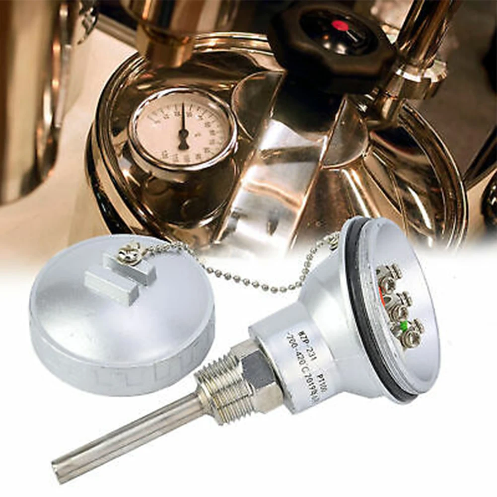 

1pc RTD PT100 Temperature Sensor Probe 1/2" NPT Thread Thermocouple Terminal Head -200~420℃ 50mm 100mm 200mm 400mm