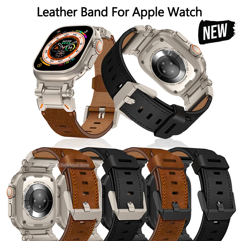 

Кожаный ремешок для Apple Watch Ultra 2, роскошный спортивный браслет для iWatch se 6 5 4 3 2 Series 9 8 7, 49 мм 45 мм 42 мм 44 мм
