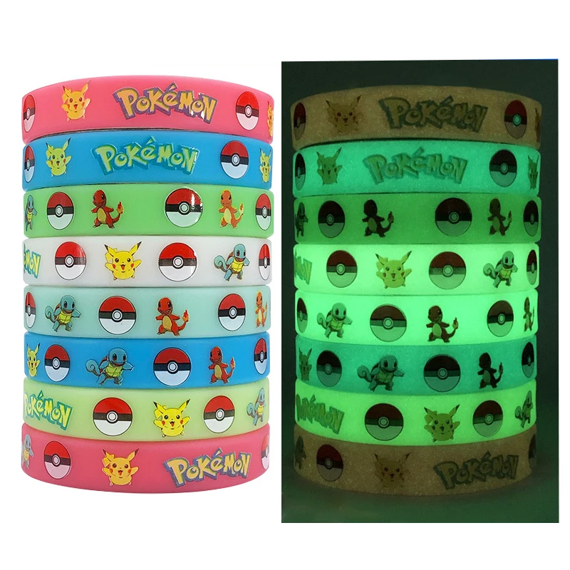 Pokemon Luminous Bracelet Anime Pocket Elf Pikachu Cartoon Silicone Glow In The Dark Wristband Kids Cosplay Accessoires Toys