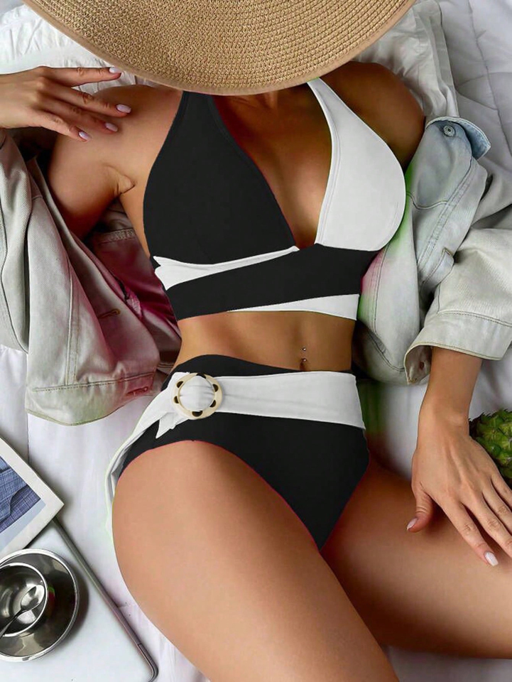 splicing bikini women's split swimsuit fashion senior sexy babes