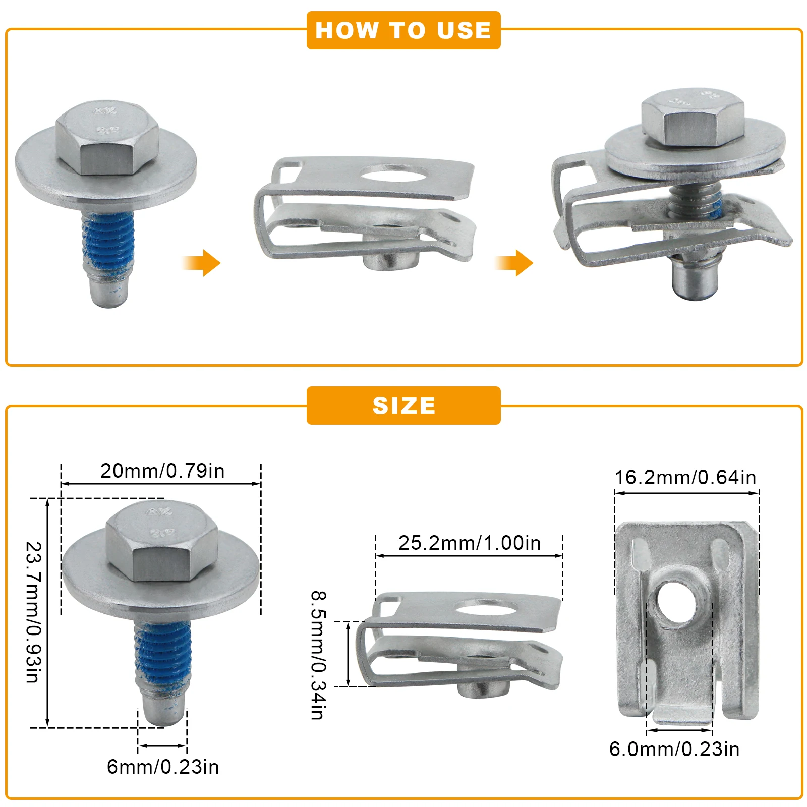 Car Body Bolts U-nut Clip M6 Engine Cover Splash Shield Guard Bumper Fender Retainer Fastener Grade 8.8 Screws auto fasteners,car screws