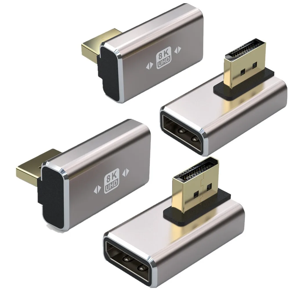 8K DisplayPort 1.4 Adapter Flat 90 Degree and 270 Degree Right Angle DP Male to Female Vertical Connector Converter DP L Shape