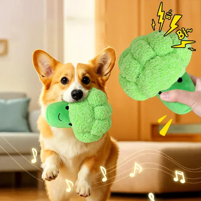 Plush Broccoli Dog Toy, Squeaky Chew Toy for Large Dogs & Corgis, Boredom Relief Companion Toy, Pet Molar Teething Supplies 2