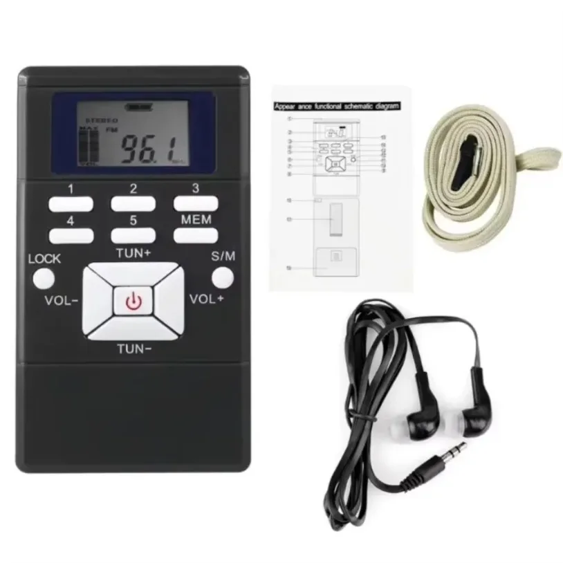 VIKEFON Portable DSP Stereo FM Radio Digital Clock Receiver for Simultaneous Interpretation Clip-on Radio Earphone Lanyard 1.2