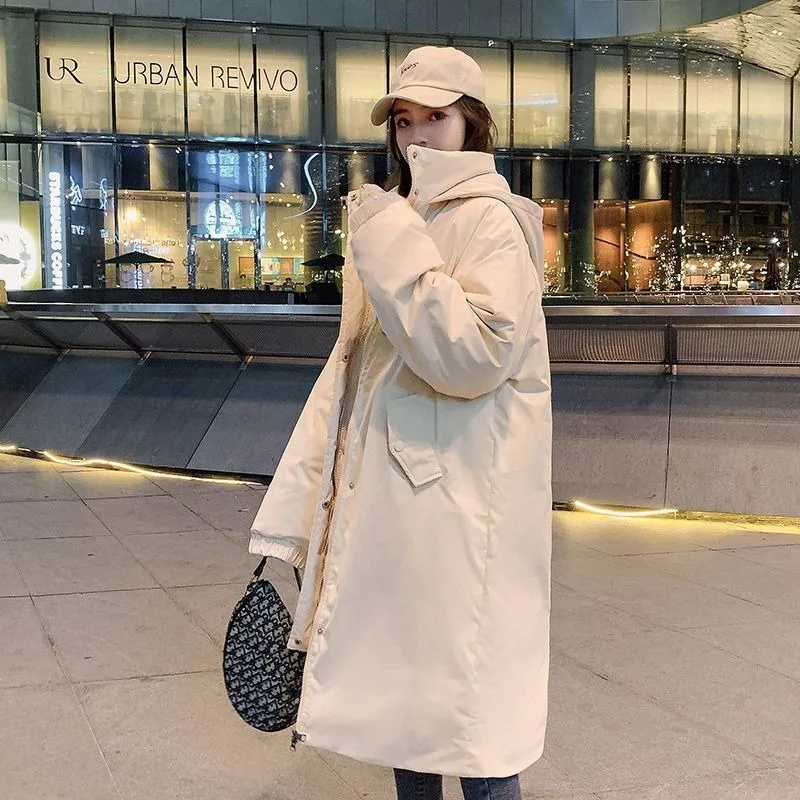 2023 New Women Down Cotton Coat Winter Jacket Female Warm Mid Length Version Parkas Thick Loose Warm Outwear Hooded Overcoat lamb wool mid length hooded women winter coat plus velvet warm windbreaker jacket female 2021 new elegant student cotton parkas