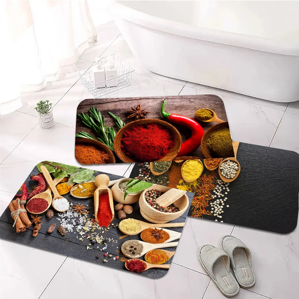 

Pepper Powder Floor Mat Graphic Printed Flannel Doormats For Bathroom Kitchen Entrance Carpet Home Decor