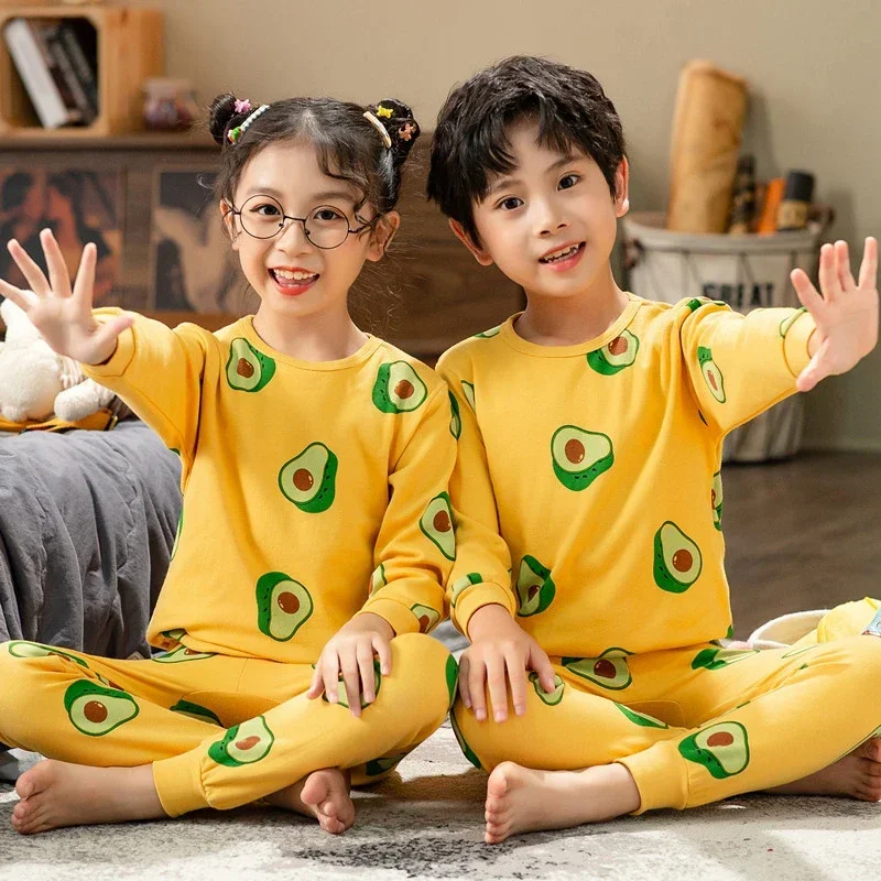 Baby Kids Pajamas Sets Cotton Boys Sleepwear Suit Winter Girls Pajamas Cartoon Cat Pijamas T-shirt+Pants 2pcs Children Clothing